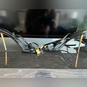 Tom Ford Padlock Leather Sandal Heels, 4”